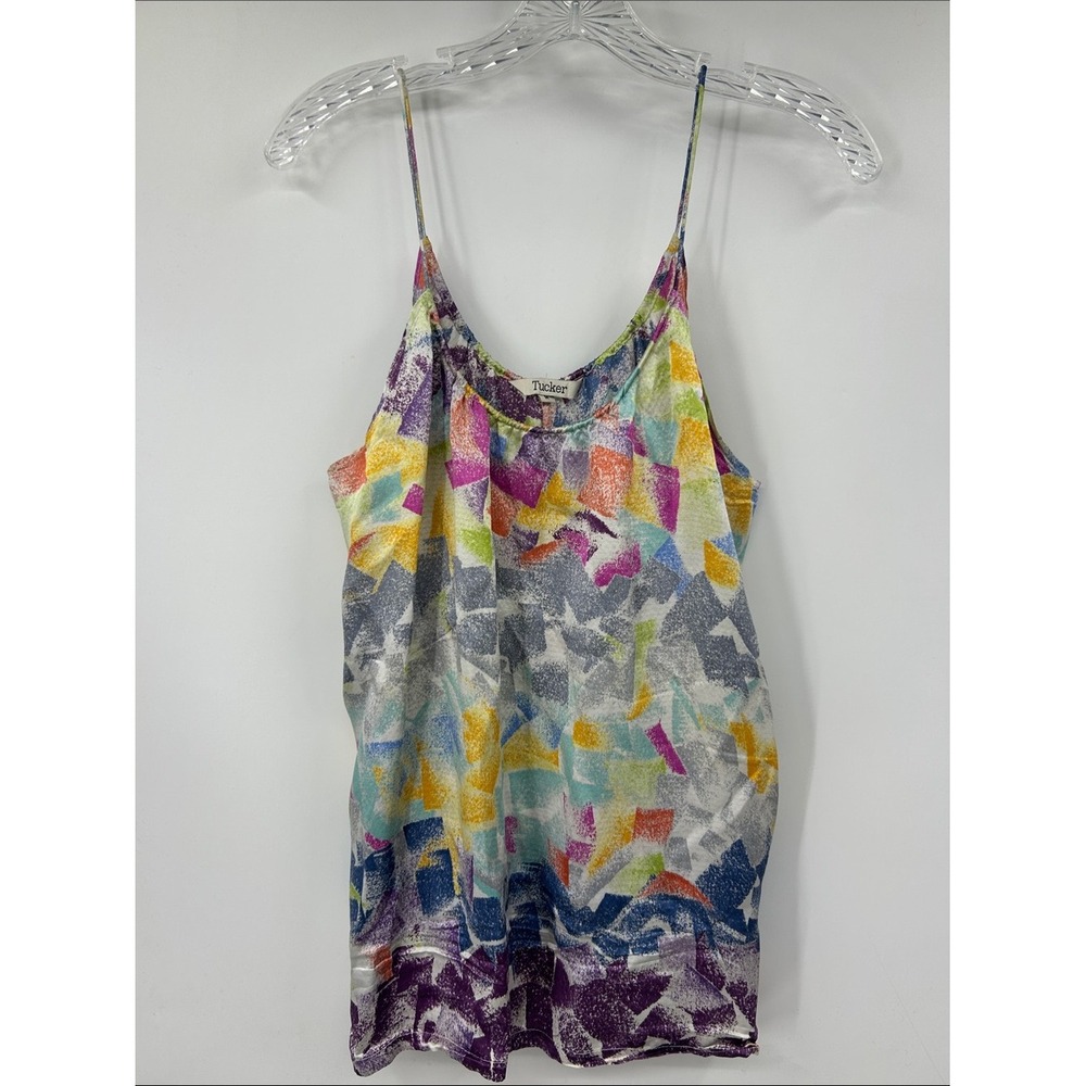 Tucker 100% Silk Geometric Tank Top Purple Blue Abstract Camisole Womens Size M